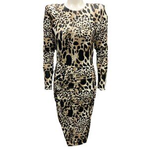 Alexandre Vauthier Beige / Black Lynx Print Ruched Jersey Cocktail Dress